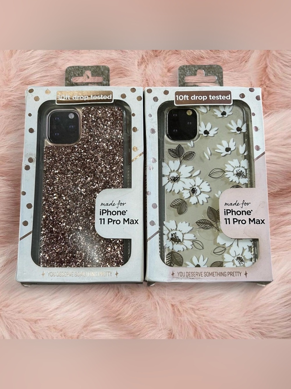Glitter & Floral iPhone 11 Pro Max Case Duo - Rose Gold Glitter and Beige Floral